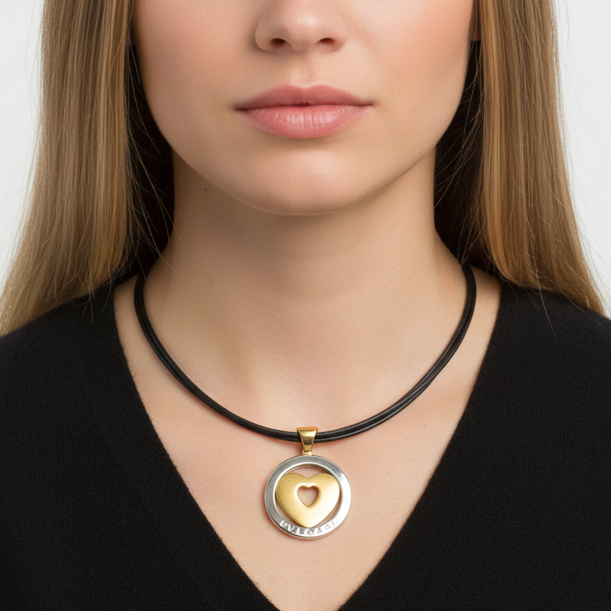 18 Karat Yellow Gold and Stainless Steel Vintage 1980s Bvlgari Necklace