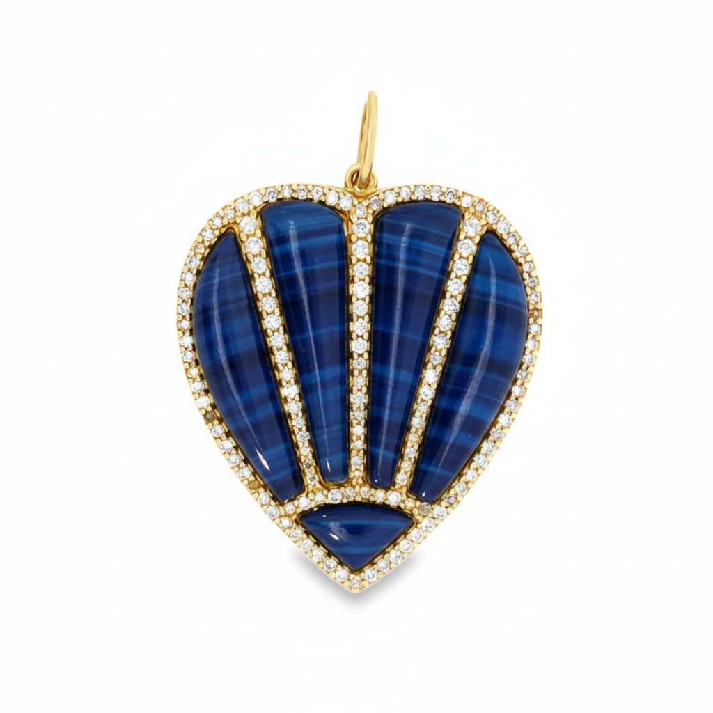 14k Yellow Gold Lapis and Diamond Heart Charm