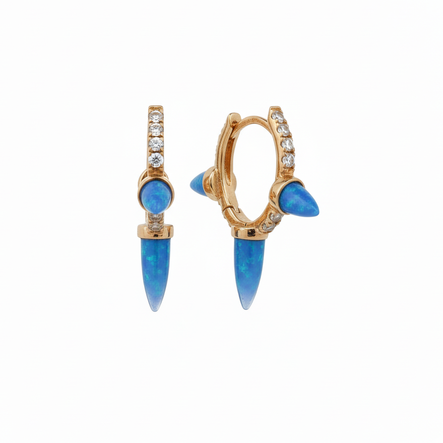 14k Yellow Gold Diamond Opal Spike Earrings