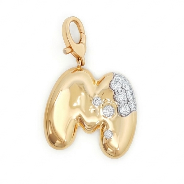 14K Yellow Gold Lab Diamond Puffy M Charm