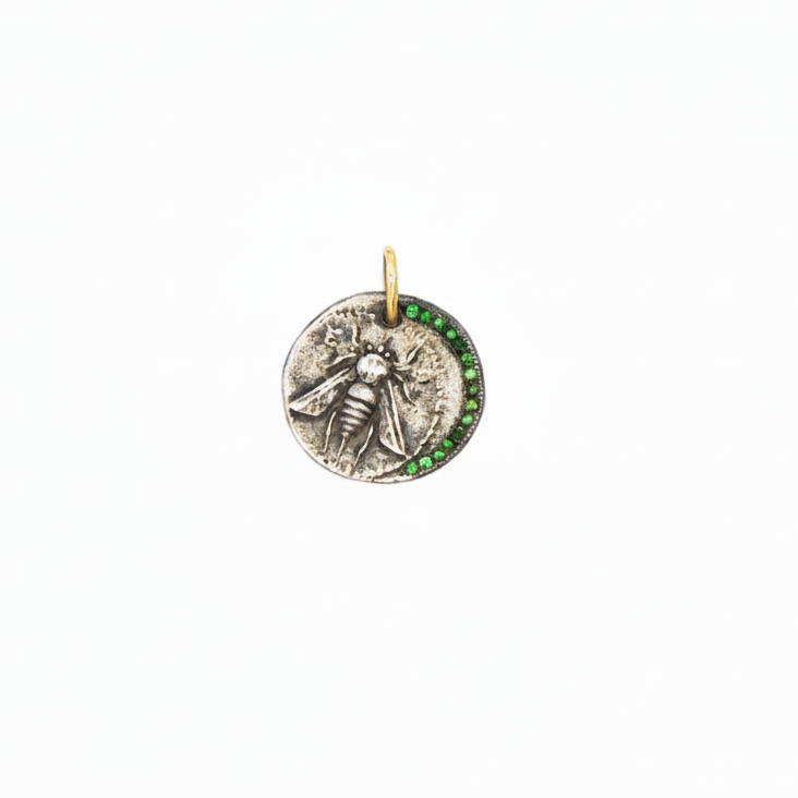 24k Yellow Gold Emerald Silver Ephesus Coin Charm
