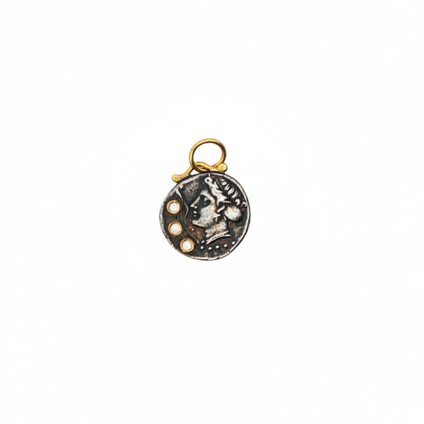 24k Yellow Gold Diamond Silver Synope-Nymphe Charm Pendant