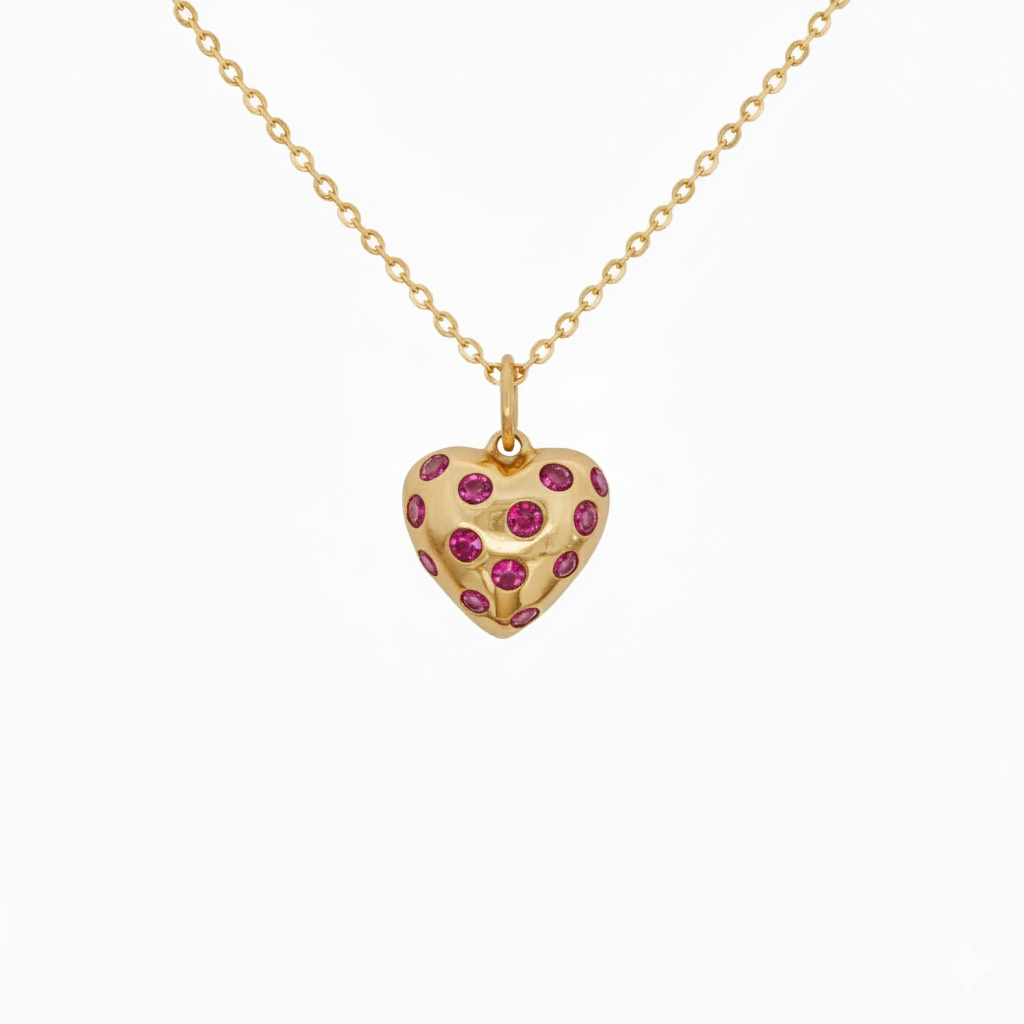 14k Yellow Gold Ruby Heart Charm