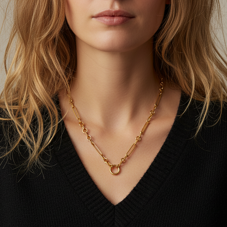 14k Yellow Gold Small Mixed Link Chain with Push-in Circle Clasp