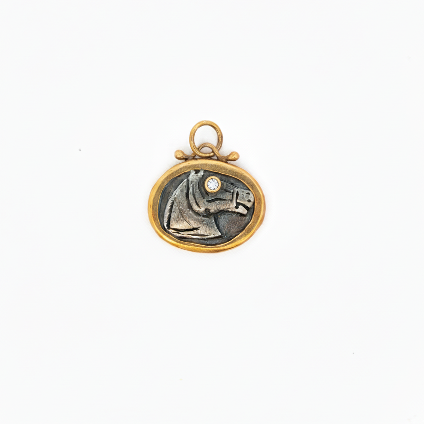 24k Gold Sterling Silver Diamond Horse Charm Pendant