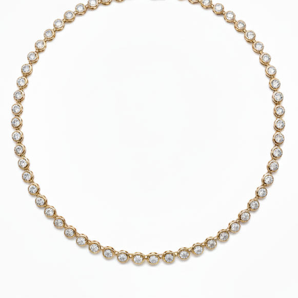 14k Yellow Gold Chunky Bezel Set Natural Diamond Tennis Necklace