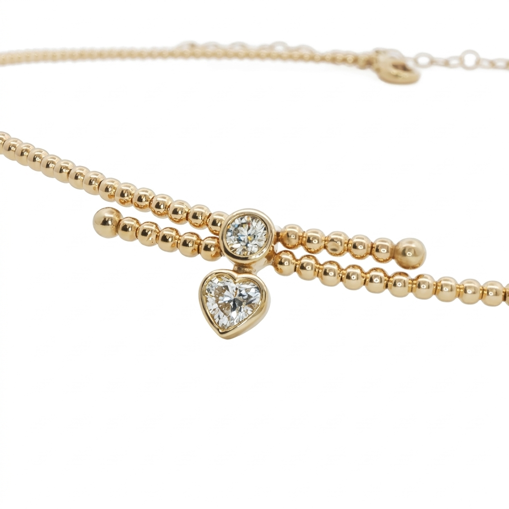 14k Yellow Gold Bezel Set Diamond Drop Ball Chain Choker