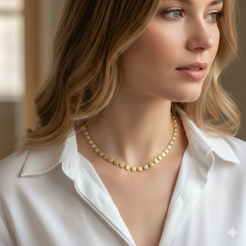 18k Yellow Gold Vintage 3 Carat Diamond Bezel Necklace