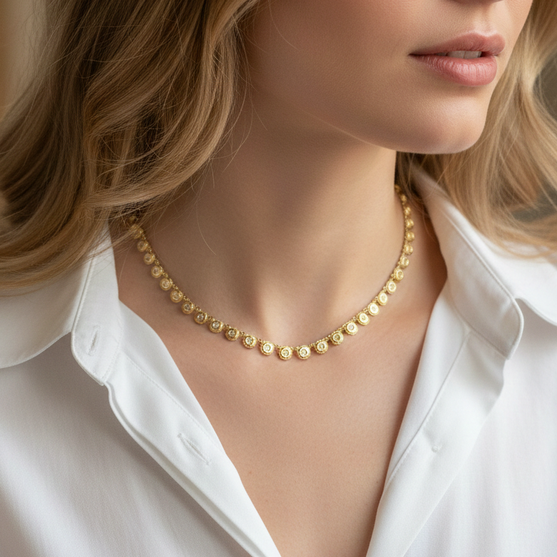 18k Yellow Gold Vintage 3 Carat Diamond Bezel Necklace