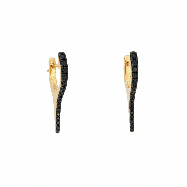 14k Yellow Gold Black Diamond Earrings