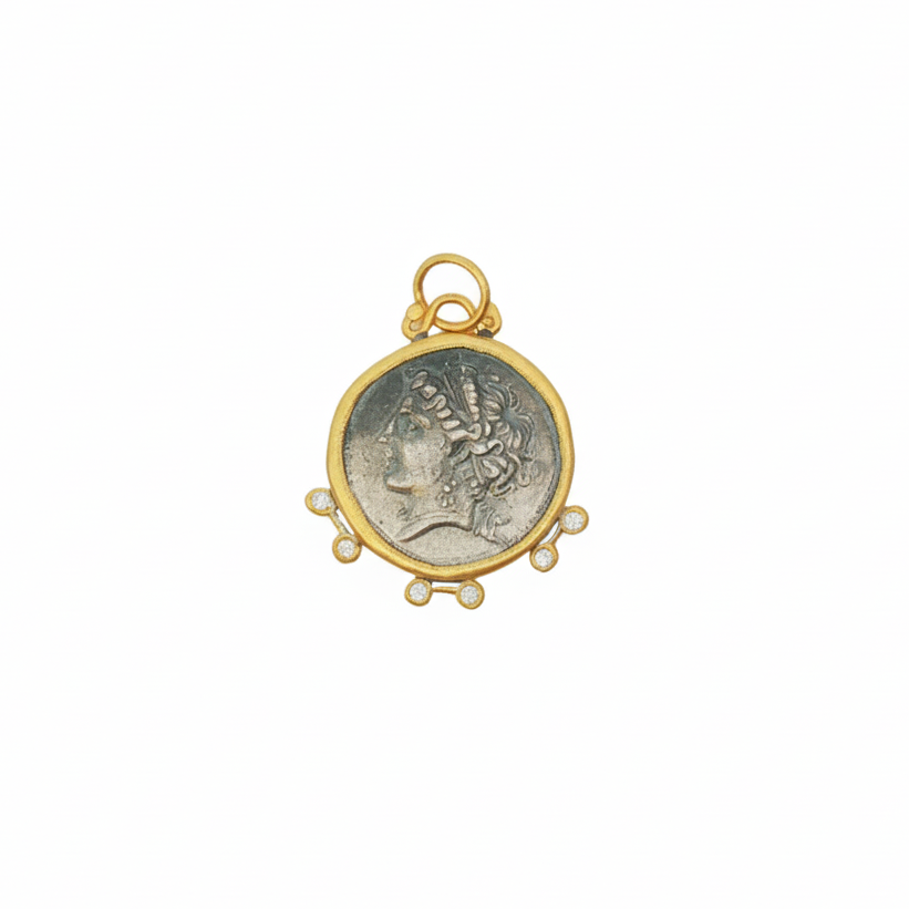 24k Yellow Gold Diamond Sterling Silver Diana Hunter Goddess Charm