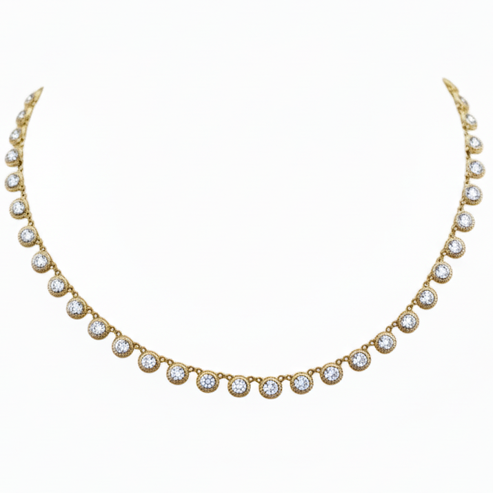18k Yellow Gold Vintage 3 Carat Diamond Bezel Necklace