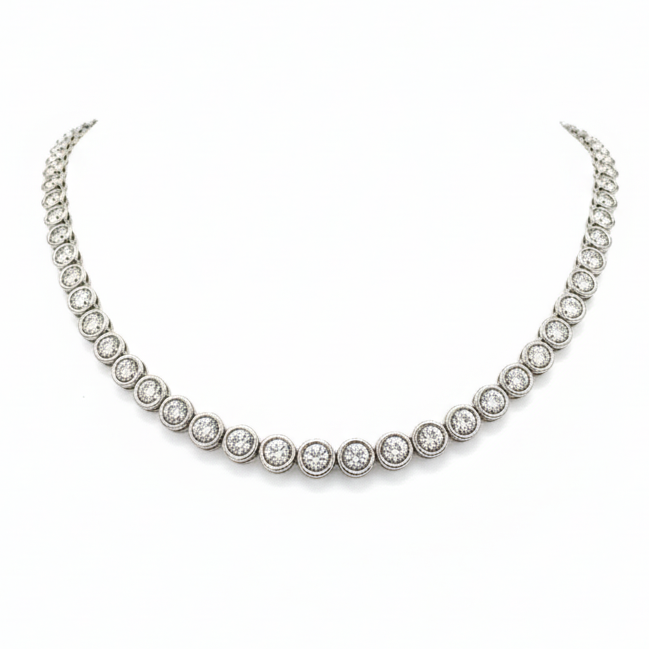 14k White Gold Bezel Set Diamond Tennis Necklace