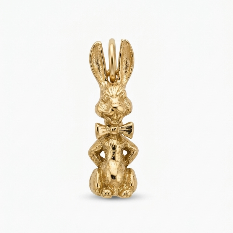 Vintage Hase mit Fliege 14k Gold Charm