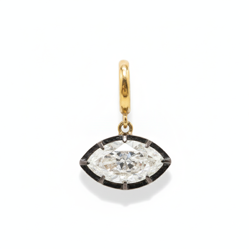 14k Yellow Gold 2 Carat Lab Marquise Diamond Georgian Setting Charm Openable Clasp