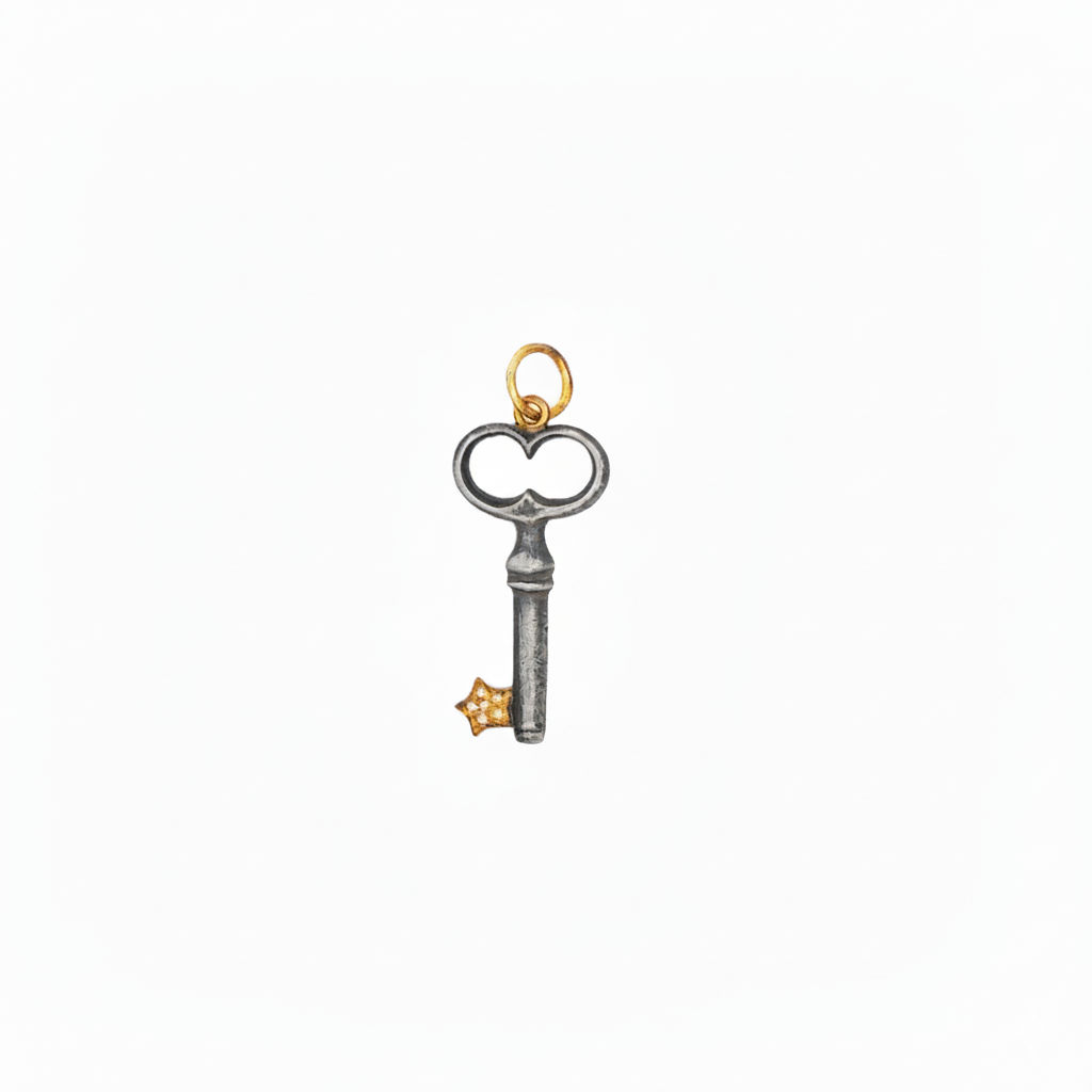 24k Yellow Gold Diamond Silver Key Charm Pendant