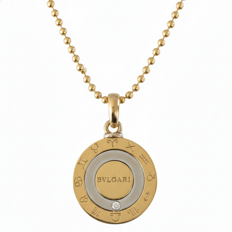 18k Yellow and White Gold Diamond 1990's Zodiac Bvlgari Pendant