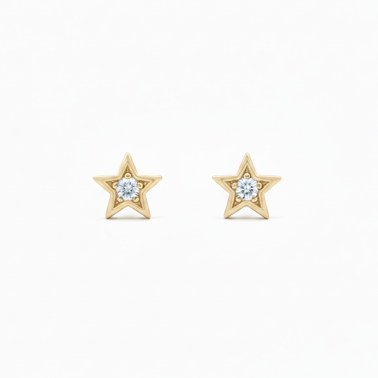 14k Gold Diamond Star Stud Earrings