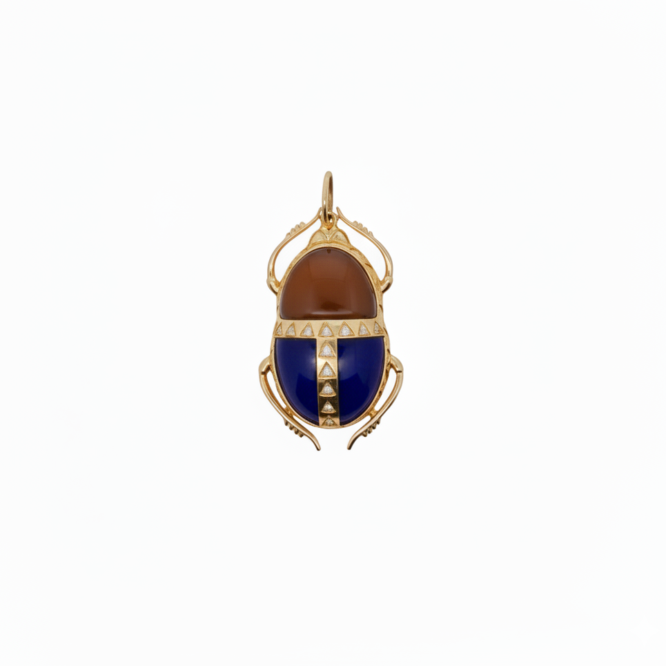 14k Yellow Gold Diamond Lapis Scarab