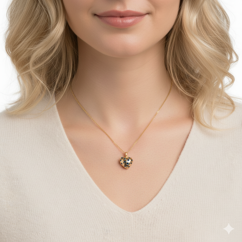 14k Yellow Gold Blue Sapphire Heart Charm