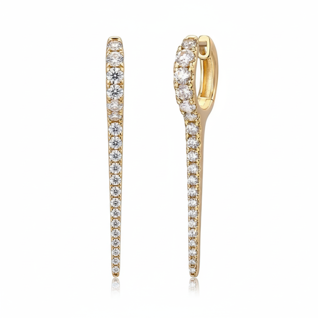 14k Yellow Gold Diamond Spike Earrings