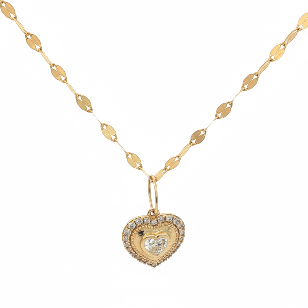 14k Yellow Gold Heart Diamond Charm Necklace