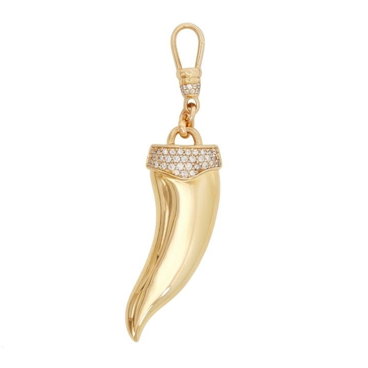 14k Yellow Gold Diamond Italian Horn Charm