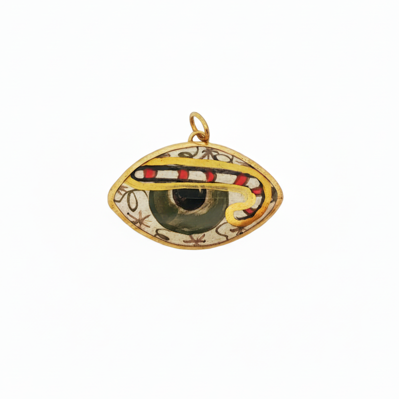 24k Yellow Gold Quartz Ceramic Eye Pendant