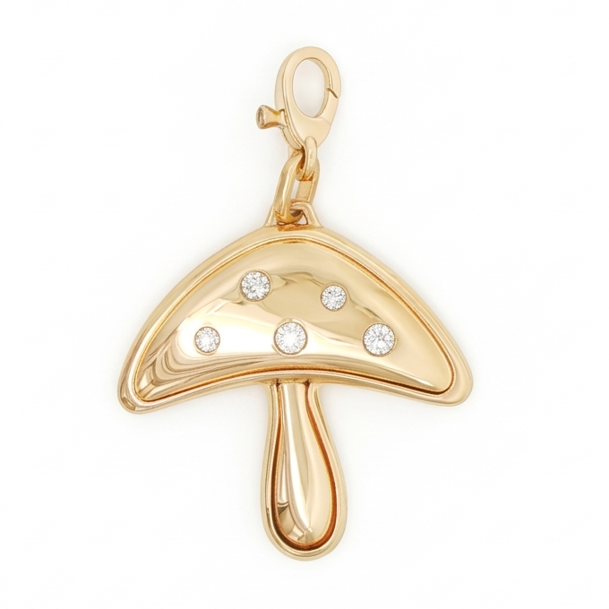 14k Yellow Gold Diamond Mushroom Charm