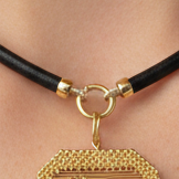 14k Yellow Gold Diamond Push In Circle Leather Cord