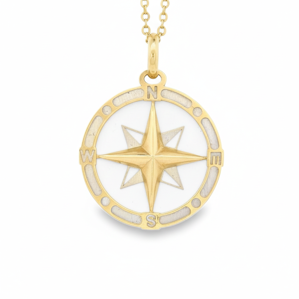 14k Gold Large Gemstone Compass Charm