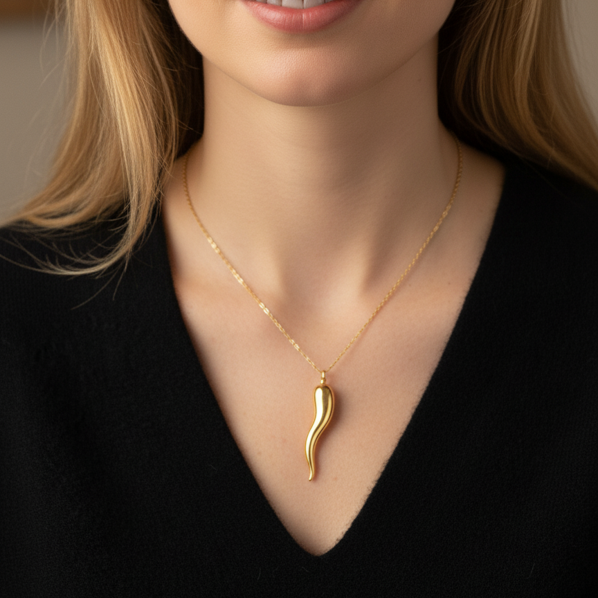 14k Yellow Gold Vintage italian Horn Charm