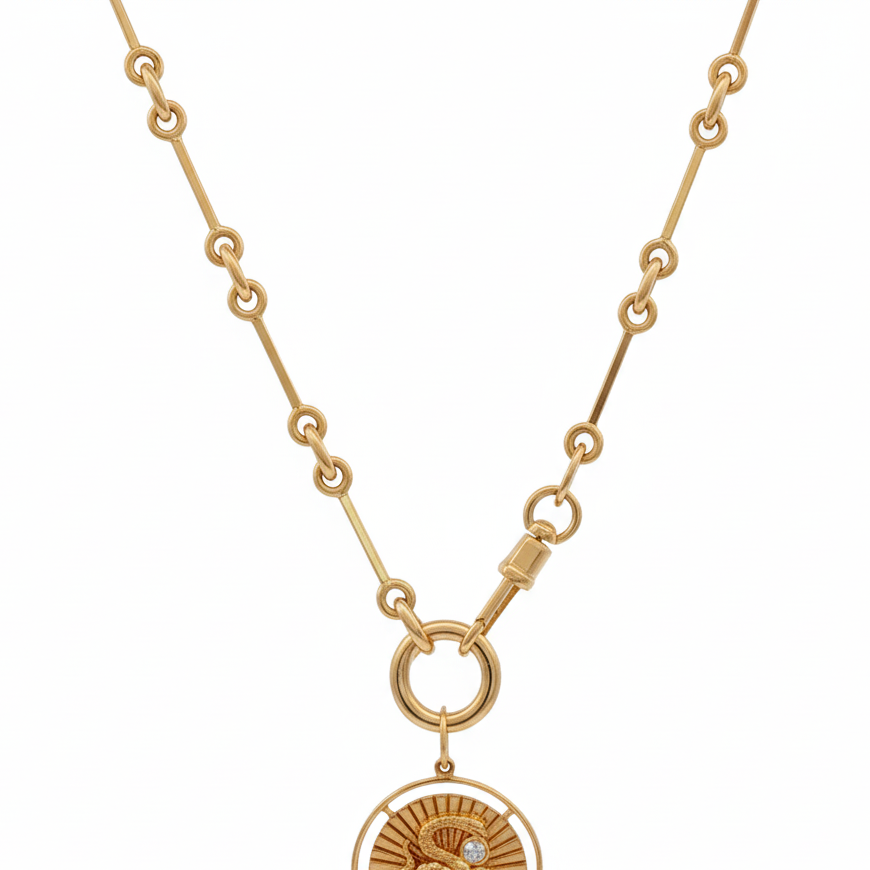 14k Yellow Gold Mixed Link Chain with Push in Circle and Dog Tag Clasp
