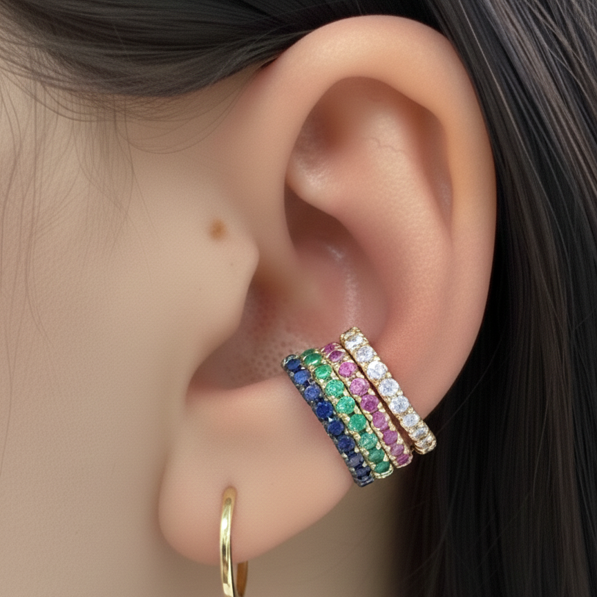 14k Yellow Gold Sapphire Ear Cuff
