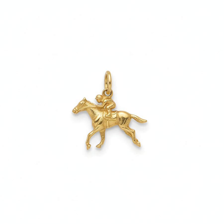 14K Yellow Gold Vintage Equestrian Racing Jockey Horse Charm
