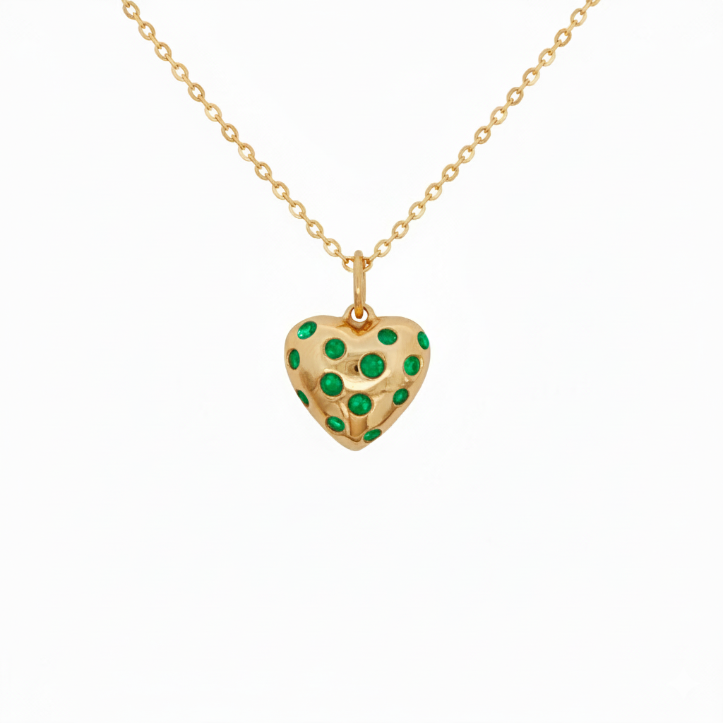 14k Yellow Gold Emerald Heart Charm