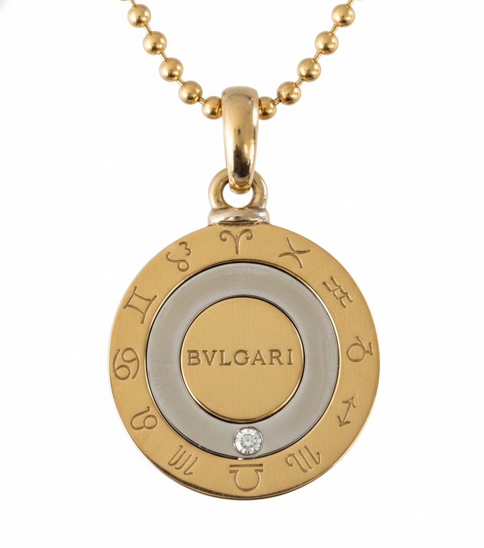 18k Yellow and White Gold Diamond 1990's Zodiac Bvlgari Pendant