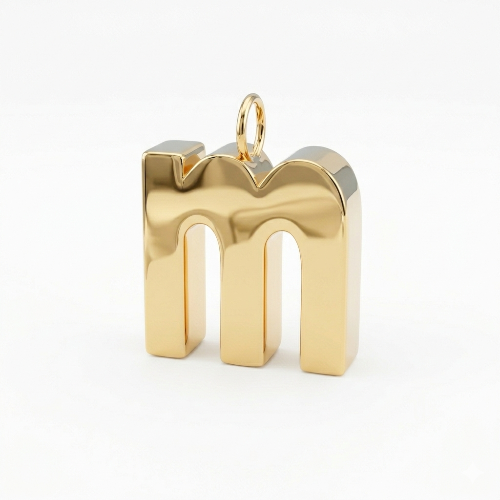 14k Yellow Gold Vintage Letter M Charm Pendant