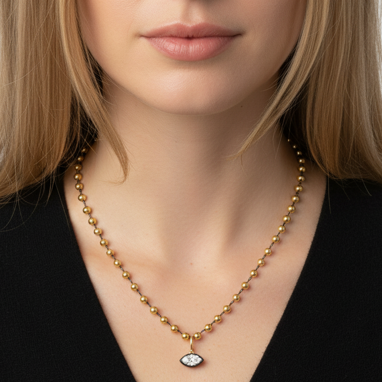 14k Yellow Gold Black Rhodium Link 5mm Ball Chain