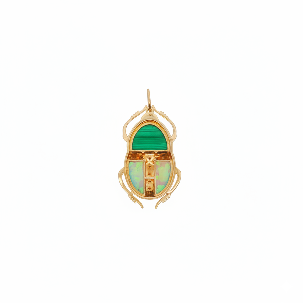 14k Yellow Gold Diamond Malachite Scarab