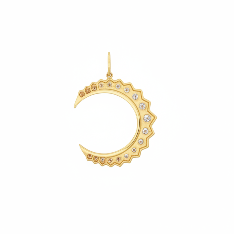 14k Yellow Gold 1 Carat Diamond Moon Pendant Charm