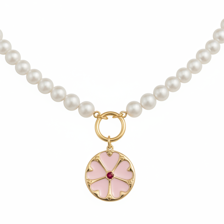 14k Yellow Gold Ruby Diamond Flower Charm