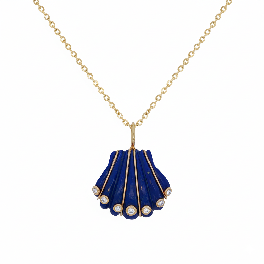 14k Yellow Gold Diamond Lapis Shell Charm