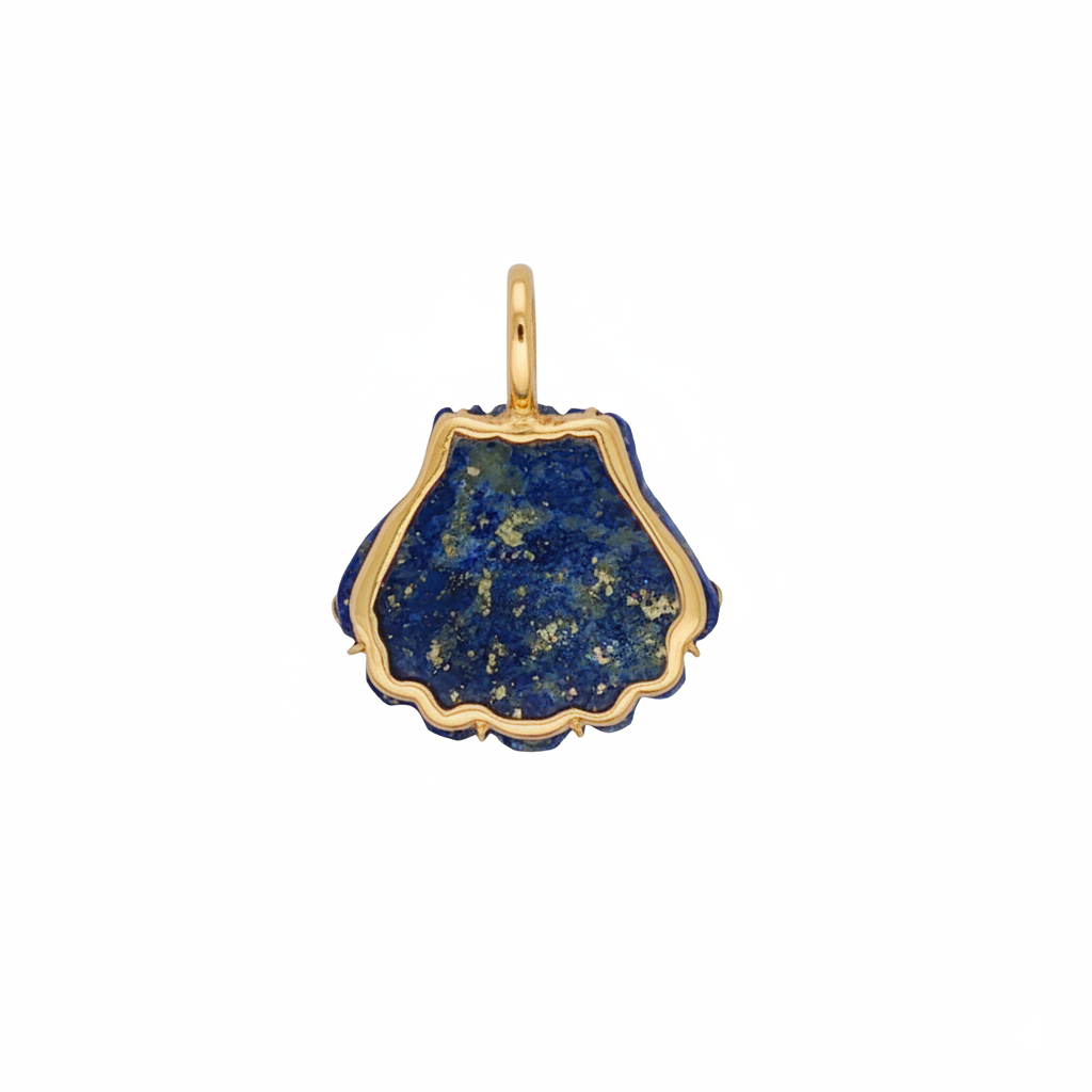 14k Yellow Gold Diamond Lapis Shell Charm