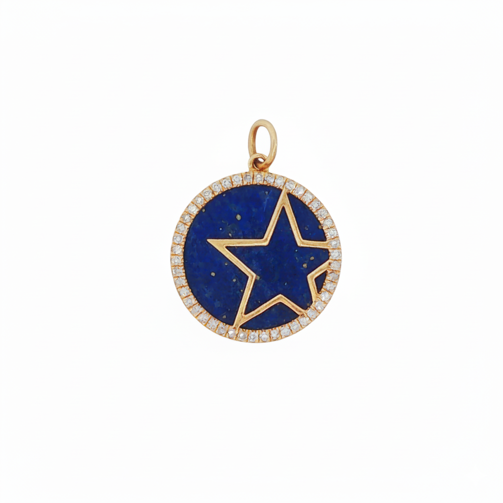 14k Yellow Gold Diamond Lapis Star Charm