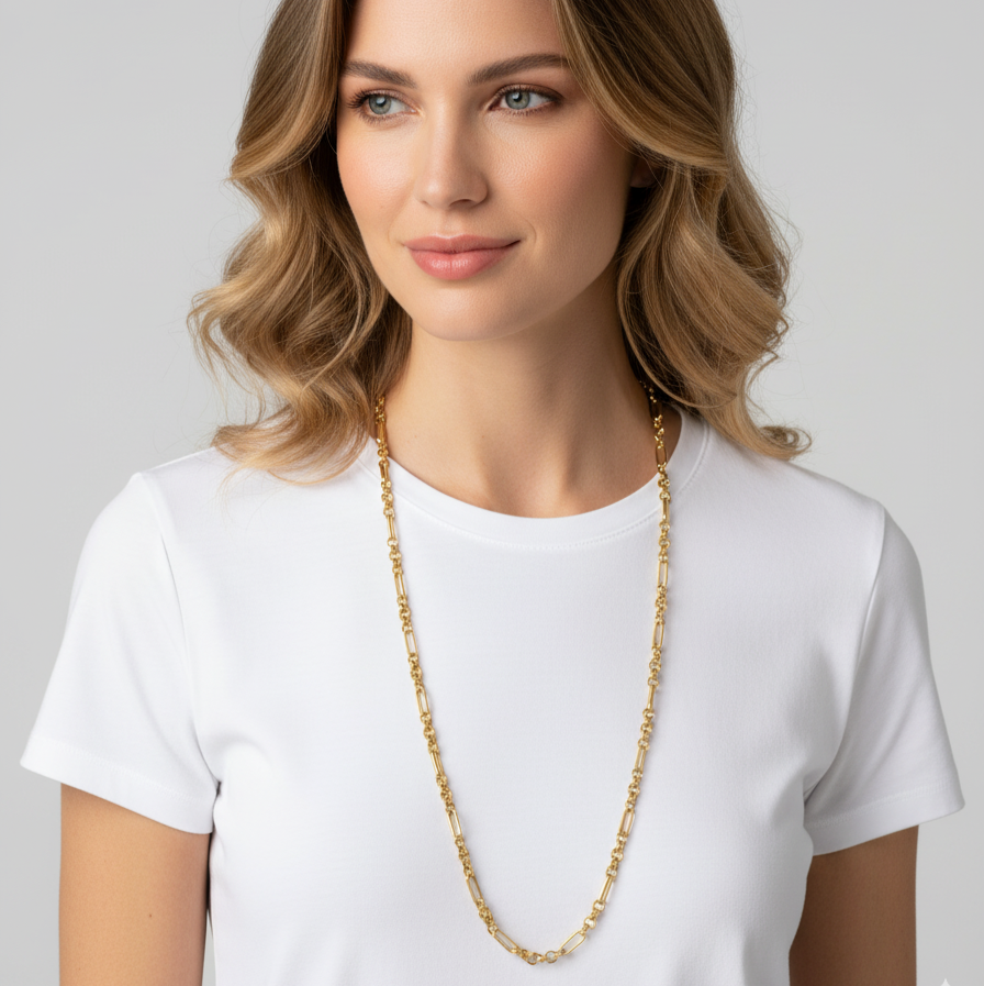 1970s Vintage 14k Yellow Gold Chain Necklace – bold long link design