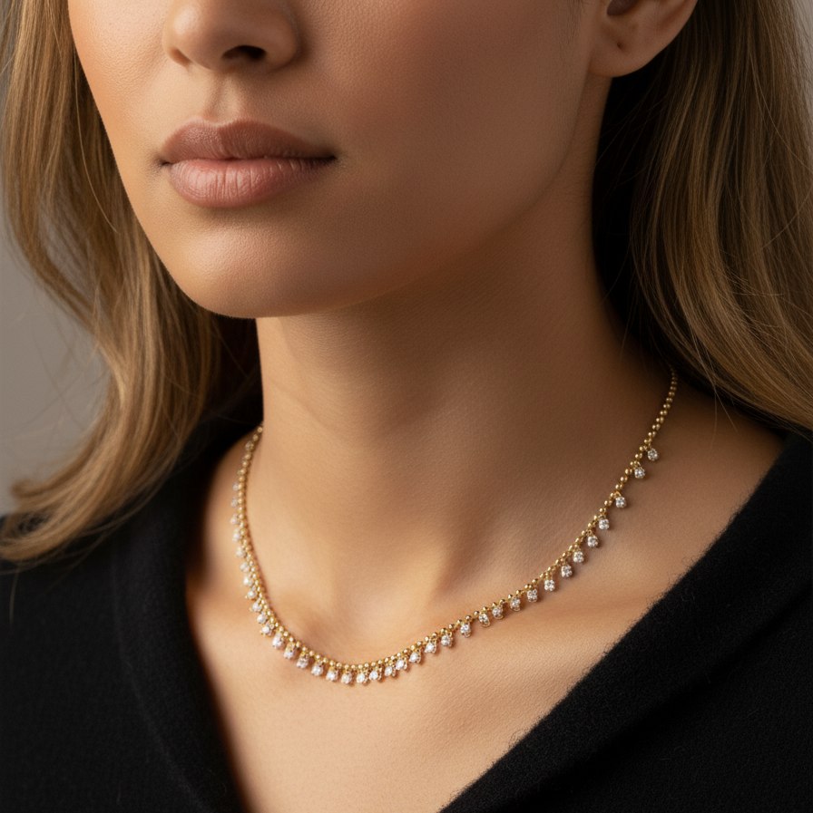 14k Yellow Gold Diamond Fringe Necklace