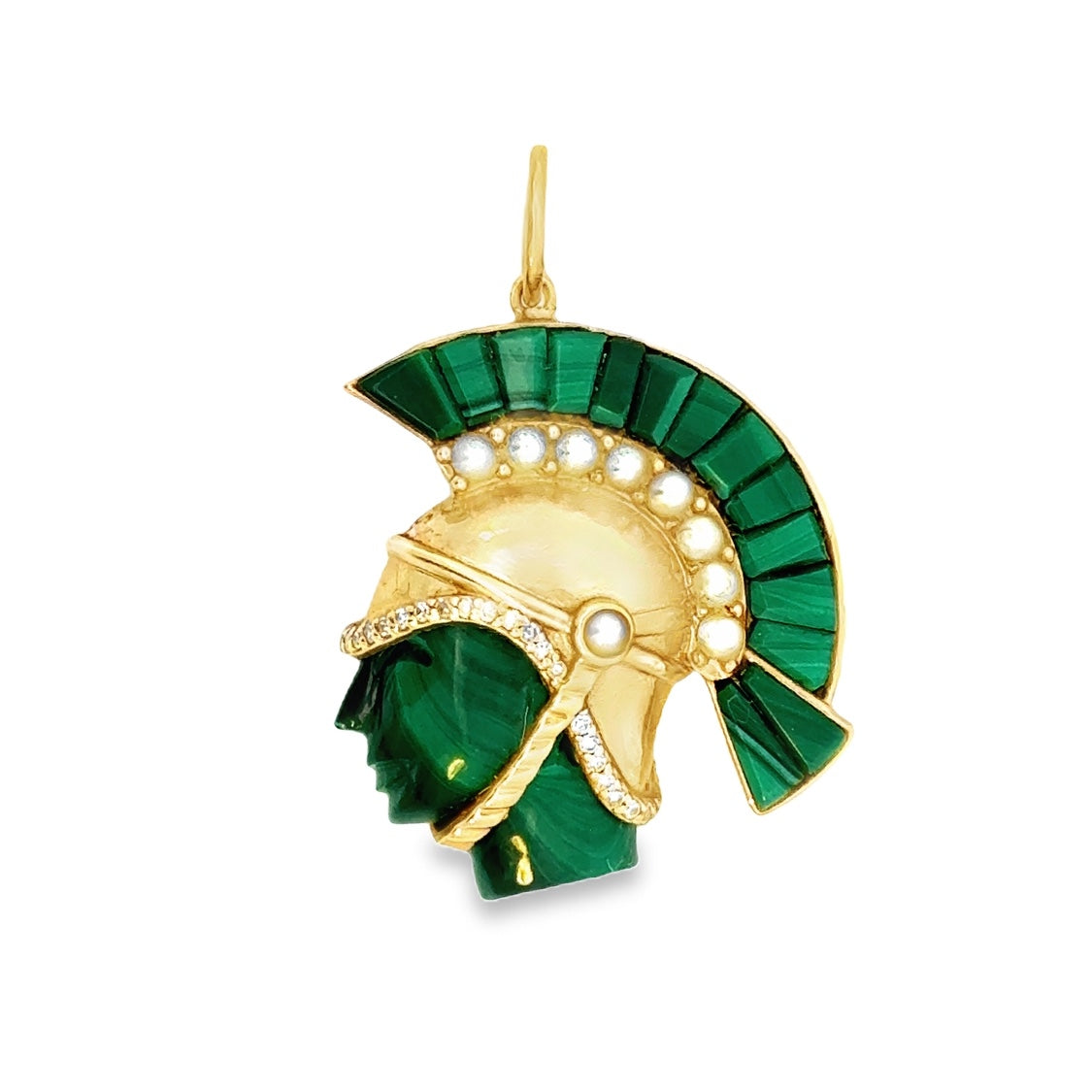 14k Yellow Gold Pearl and Diamond Trojan Head Charm