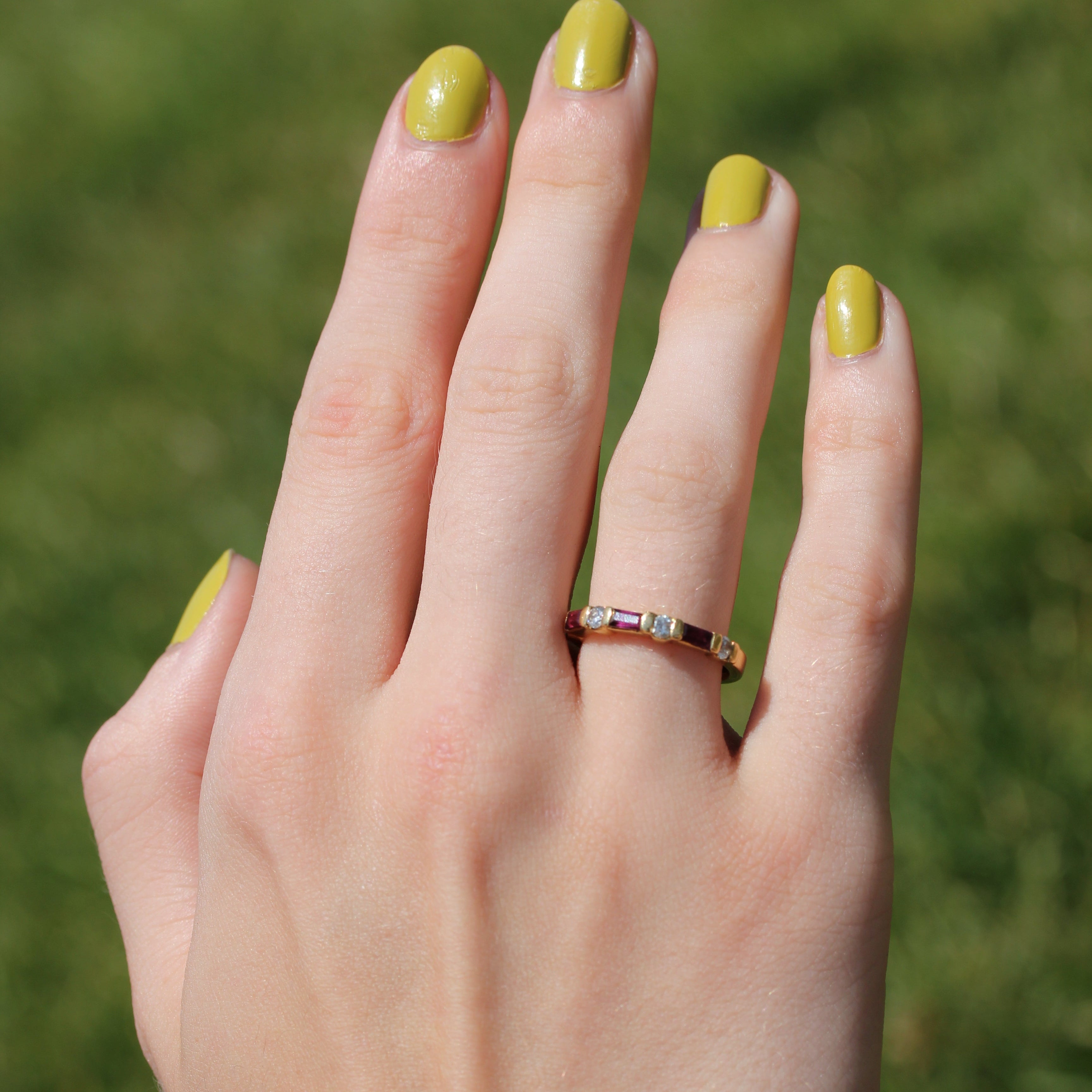 18k Yellow Gold Vintage Ruby and Diamond Stackable Band Ring