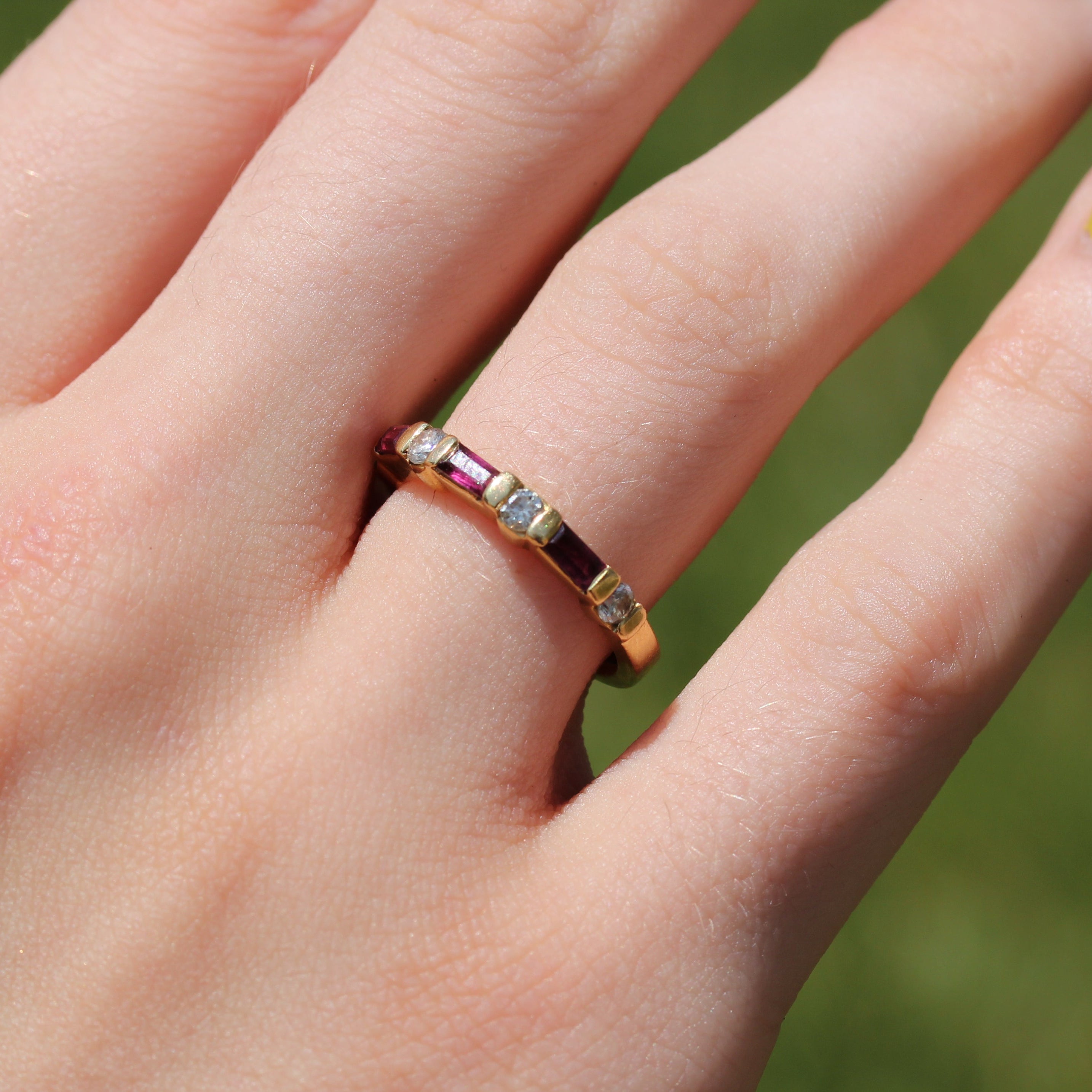18k Yellow Gold Vintage Ruby and Diamond Stackable Band Ring